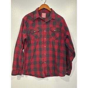 Wrangler Women's L Western Red Black Plaid Pearl Snap Flannel Shirt western